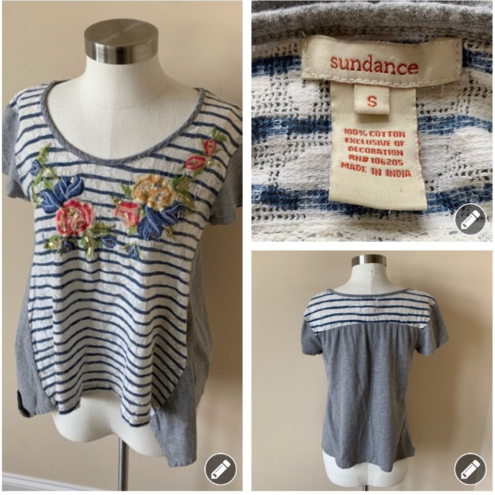 Sundance striped embroidered floral top #7168
